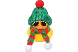 ‎MWMOEEN Mwmoeen Weihnachten Gummi Ente Autodekoration, Gelbe Quietscheente Armaturenbrett Ornamente, mit Weihnachtshut Schal Sonnenbrille, Passend für Auto, Büro, Haus Weihnachts Dekorationen