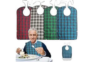 AVCXEC Lot de 4 Bavoir Adulte, Bavoir Adulte Homme, Lavable & Imperméables, Bavoir Adulte Femme avec Boutons-Pression, Bavoir pour Adulte, Grand Bavoir Adulte pour Personnes Âgées Handicapées