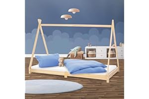 ML DESIGN MODERN LIVING ML-Design Lettino per Bambini e Bambine Design Tepee con Rete Telaio a Doghe 200 x 90 cm Letto Basso a Forma di Tenda Indiana Giroletto in Legno di Pino Massiccio Naturale per Cameretta Bimbi