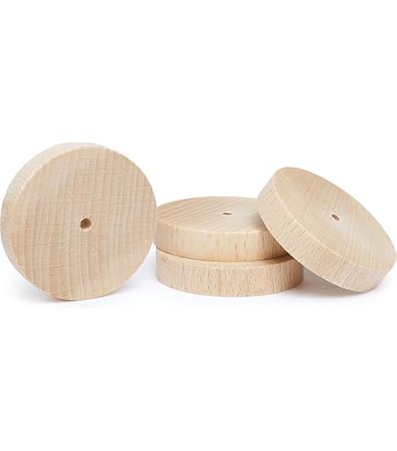 OLYCRAFT 20pcs Wood Craft Wheels - 50x12mm Unfinished Small Wooden Wheels with 6mm Hole for DIY Projects