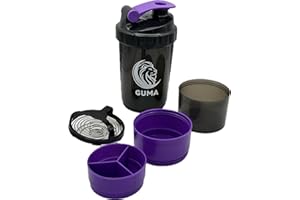 GUMA SHAKER DE PROTEINAS Y BEBIDAS ENERGETICAS PARA GIMNASIO.INCLUYE DIFERENTES COMPARTIMENTOS Y TAMIZ MEZCLADOR DE ACERO INOXIDABLE PARA MEZCLAS SIN GRUMOS. LA MEJOR BOTELLA PARA TU ENTRENAMIENTO (MORADO)