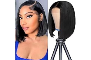 KERBEREY Perruque Bresilienne 13x4 Lace Frontal Wig Bob Courte Perruque Cheveux Humain Femme Perruque Naturelle Wig Human Hair for Women Couleur Naturelle Straight Bob Lace Wigs 10 Pouces