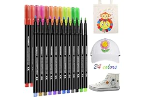 VORHOT 24 Textile Pens, Machine Washable, 3 mm Bright Fabric Paints, Washable, Permanent Textile Paint, Fabric Colouring Pens, Textile Markers, DIY Painting Fabric Pens for T-Shirt, Hat, Fabric Bag,