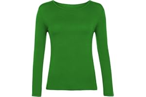 Candid Styles Women's Long Sleeve Plain Basic Top, Green, Regular Fit