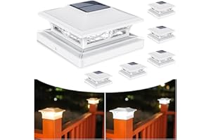 VOLISUN 4x4 6x6 Solar Post Cap Lights,Outdoor Fence Post Cap Lights,2 Modes Bright Vinyl Fence Post Solar Lights White/Black Solar Powered Deck Post Lights for Dock 6Pack Waterproof,Wooden/Vinyl Posts