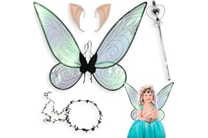 Xiujuers 4 Piezas Disfraz Hada Niña, Disfraz Carnaval Niña, Disfraz Mariposa Niña, Alas de Hada, Fairy Wings, Disfraz de Hada Niña, Disfraz de Hada Mariposa, para Carnaval, Cosplay, Mascaradas (Negro)