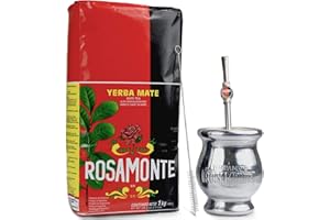 YERBEE Yerba Mate Rosamonte Tradizionale 1 kg | Kit da Tè Mate in Acciaio Inox: Tazza Yerba Mate - Zucca | Cannuccia Yerba Mate - Bombilla | Spazzola per la pulizia