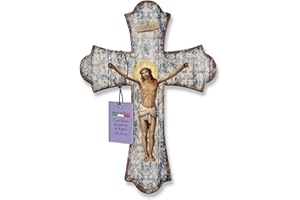 F.LLI BONELLA Fratelli Bonella - Crucifijo de Pared de Madera de Álamo Con Representación de la Crucifixión de Jesús - Vintage 28 x 40 cm - 100% Fabricado en Italia