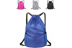 SUJIBHI Drawstring Bag Waterproof Swim PE Bag Unisex Large Drawstring Gym Bag Oxford Fabric Gym Sack have Two Side Pockets for School Travel Swimming Holidays Beach Climbing Hiking