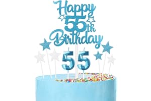 MCISKIN Set di candele per torta per 55° compleanno blu,55° Decorazioni di compleanno per uomini,Candele numero 55 per torta,blu stella torta con d'argento per decorazioni di festa per uomini e donne