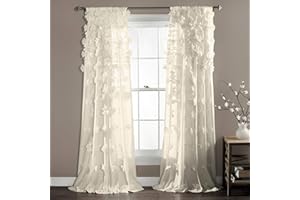 Lush Decor Riley Window Curtain (Single Panel), Polyester, Ivory, 54W x 84L
