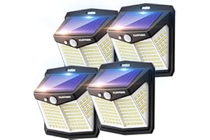 Solar Lights for Outdoor, Claoner 128 LED Motion Sensor Security Lights with 3 Lighting Modes IP65 Waterproof and Durable for Wall, 270° Angle for Yard Door Fence Pathway(4 Pack)
