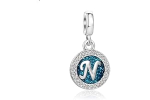 KunBead Jewelry Letter Charms Initial Dangle Alphabet Blue Love Crystal Beads for Charm Bracelets for Women