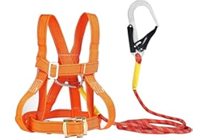 Btstil Safety Harness Kits, Safety Fall Arrest Harness Full Body Height Fall Protection Safety Harness Aerial Work Fall Protection Rescue Harness Adjustable Belt with Hook (Big Buckle 1.6m)
