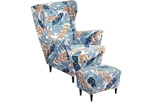 AQIGR Zestaw pokrowców na krzesła ze skrzydłami, w tym 2-częściowy pokrowiec na krzesło Wingback i pokrowiec na otomana, zdejmowany pokrowiec na fotel do salonu, który można prać w pralce (Color : #7)