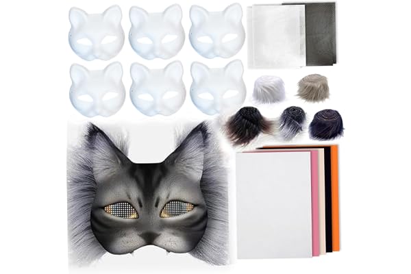 Cndiyald Ensemble de masque Therian, kit de masque Therian avec bande de laine, Faux Therian Mask, Masque Therian Cat, Paint DIY Masque Therian pour Cosplay