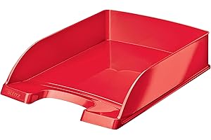 ‎LEITZ Leitz WOW Briefkorb A4, Briefablage in Premium-Qualität, Stapelbares Ablagefach als Schreibtisch-Organizer, Ideal für Büro, Home Office & Schule, Rot, 52263023