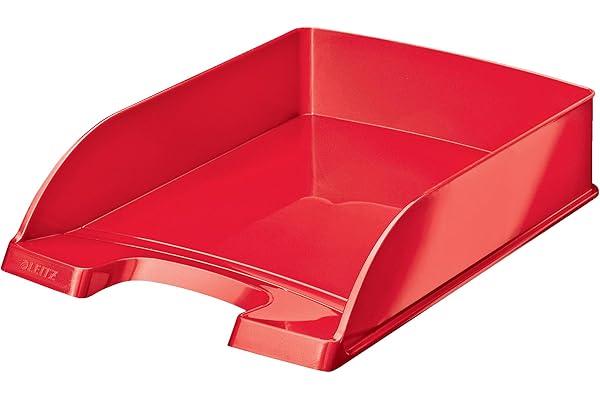 Leitz WOW - Bac à Courrier A4 en Plastique, Design Ergonomique & Empilable, Coloris Rouge (52263023)