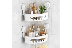 LEVERLOC Ventosas de Vacío Estantería de Ducha sin Taladrar Estantería de Esquina para Baño y Cocina Extraíble MAX Hold 10KG Estanteria Baño Ducha Rinconera Impermeable Estante Ducha, 2 Unidades