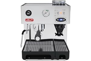 Lelit Anita Máquina de Café - Con Espumador de Leche, Molinillo de Café Integrado & Control de Temperatura PID - PL042TEMD - Acero Inoxidable Pulido - Plata