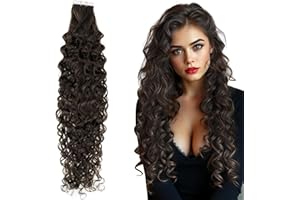 RUNATURE Extensiones Adhesivas Pelo Natural Ondulado Marrón Oscuro 45cm 20Pcs 50g Extensiones Pelo Natural Adhesivo Invisible #2-NW