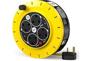 SLx Outdoor Extension Lead, 10m, 4 Socket Extension Reel, Heavy Duty Extension Cable, Thermal Cut Out, Extension Lead for Garden Lawn Mower Office, 13A Fused UK Plug
