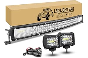 RIGIDON 81cm 405W Incurvé rampe barre de led 4x4 avec 12v faisceau de câblage kit, 2 x 10cm 60W phare de travail, longue portee feu antibrouillard pour offroad véhicules camion tracteur