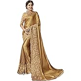 TRENDMALLS Women's Lycra Embroidery With Stone Work Saree with Unstitched Blouse