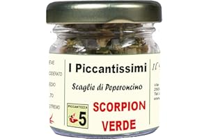 I Piccantissimi - SCORPION VERDE peperoncino piccantissimo in vasetto da (15 gr) Scaglie di Peperoncino a lunga conservazione - peperoncino SCORPION coltivato con rispetto in Italia (1.200.000 SHU)