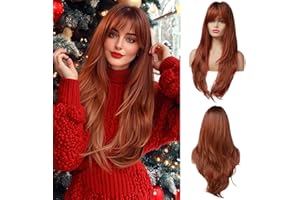 Esmee Pelucas Largas y Rectas para Mujeres Peluca de pelo Sintético en Capas con Flequillo para Uso Diario en Fiestas Cosplay- Castaño