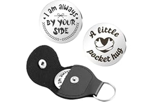 Prrivnix Long Distance Relationship Gifts Double Sided Pocket Hug Token with Leather Keepsake Keychains for Family Friends Lovers