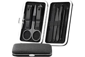 NUMLOT Kit Manucre Pedicure, 8 pcs Coupe Ongle Professionnel, Set Coupe Cuticule en Acier Inoxydable, Petit Kit de Manucure de Voyage, pour Femme et Homme, Maison, Voyage (Noir)