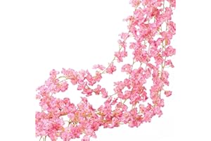 PLIPDHY 3 Piezas Guirnalda de Flores de Cerezo Artificial 180 cm – Flores Colgantes Sakura Realistas para Decoración de Boda, Fiesta, Jardín, Balcón, Interiores y Exteriores (Rosa Roja)