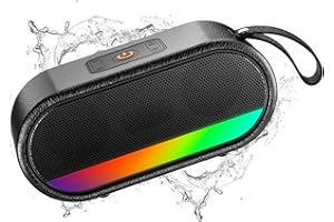 DYURWA Cassa Bluetooth Portatile Potente, Altoparlante Bluetooth 5.3 con Sonori Stereo HiFi Bassi, IPX6 Speaker Bluetooth con Luce LED, 10H di Autonomia, Chiamata Senza Mani per Casa, Esterno, Viaggi, Nero