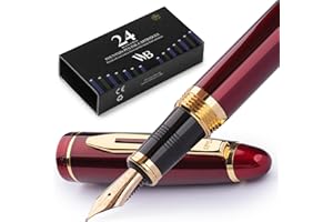 Wordsworth & Black Pluma Estilográfica Majesti (Roja), Estuche De Lujo, Acabado En Oro De 24 Quilates; Cartuchos De Tinta De Punta Extra Fina Dorada De 18 Quilates, Convertidor, Pluma De Caligrafía