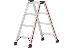 Hymer Stufenstehleiter 2x4 Stufen (Trittleiter beidseitig begehbar, eloxierte Holme, Stahl Scharniere) 402408
