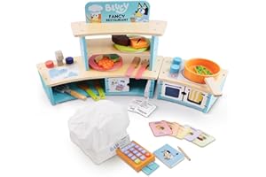 Bluey Tabletop Restaurant Playset – Wooden Pretend Play Kitchen for Kids with Oven, Sink, Fridge & Cooking Accessories – FSC Certified Wooden Toy for Imaginative Role Play – Ages 3+