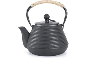 MILVBUSISS Cast Iron Teapot with Warmer, 1000ml Tea Kettle Stovetop Safe with Infuser for Loose Leaf, Japanese Tea Pot Coated with Enameled Interior, 35oz Black