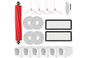 VIEWALL Accessoires pour Roborock Qrevo Pro, Qrevo S, Qrevo MaxV Aspirateur,1 Brosse Principale, 2 Filtres HEPA, 6 Sacs à Poussière, 4 Lingettes, 4 Brosses Latérales (Blanc),1 Brosse,1 Tournevis