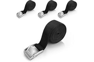 LWMTT 4 Pcs Correa de Amarre Correas de Fijación,Cinchas de Amarre con Hebilla,Cinchas de Sujeción con Hebilla de Ajustable,Negro Correas de Amarre para Baca Coche Moto Automóviles (25 mm x 2 m-Black)