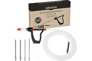 ‎BROWIN BROWIN® Fleischspritze halbautomatisch mit Nadelset & Schlauch 311109 | Marinierspritze Kopf mit 3 Einspritzmengen | BBQ Bratenspritze für Rindfleisch, Hähnchen, Speck | 1,5 m langer Schlauch