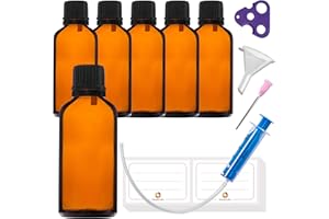 HandsUnity 50ml-6pz di Flacone con Contagocce - Piccolo Flacone di Vetro Ambrato da Farmacia con Tappo Nero Contagocce in Vetro Marrone Set Compresi 18 Accessori ausiliari