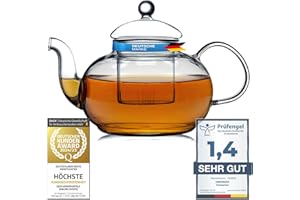 Mundgeblasene Teekanne mit Teefilter & Teesieb Kanne mit Filtereinsatz aus Glas von Dimono; 1500 ml