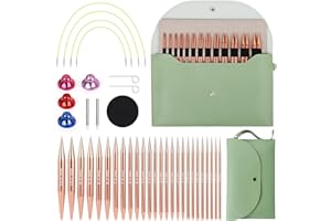 Coopay Juego de Agujas Circulares Intercambiables para Tejer Punto y Lana, 3,0-10 mm, Regalos para Tejedoras, Agujas con Bolsa de Almacenamiento, 13 Pares Aguja Circulare Intercambiables - Oro Rosa