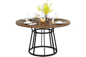 Tribesigns Tavolo da pranzo rotondo per 4 persone, tavolo da pranzo circolare con base in metallo, tavolo da pranzo rotondo da 120 cm per soggiorno cucina sala da pranzo (marrone)
