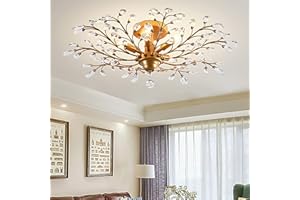 Ganeed Vintage K9 Lampadari di cristallo trasparente illuminazione a soffitto, illuminazione a sospensione apparecchio da incasso per soggiorno sala da pranzo ristorante portico corridoio oro 5 luci
