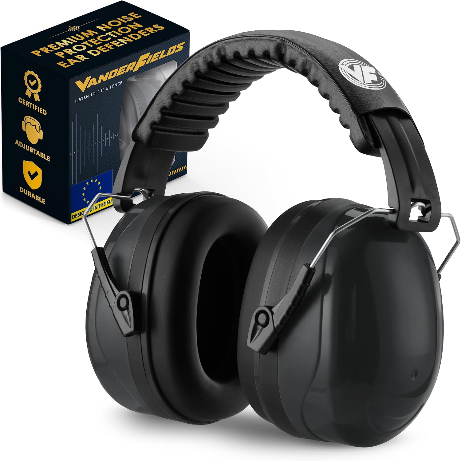 Vanderfields Casque anti bruit adulte pour bruits de chantier forts et champ de tir, Facilement réglable pliable protection auditive avec atténuation de 33dB SNR pour milieu bruyant ou stressant