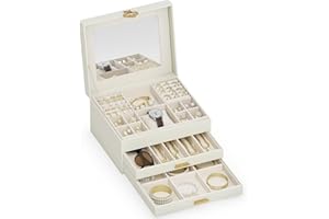 ADEL DREAM Joyero de 6 niveles con botón de trébol, almacenamiento de joyas con bandeja extraíble, organizador de joyas con espejo grande, compartimentos ajustables para manualidades, para madres y