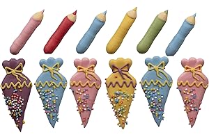 Kaffeehaus Diamant bunte Schultüten & Stifte je 6 Stück, farbenfrohes Zuckerdekor zur Einschulung, Zuckerdekorationen mit Perlen zum Schulstart für Kuchen & Muffins, 100% vegan, natürlich gefärbt