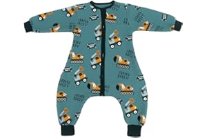 ZIGJOY Saco de Dormir con Piernas para Bebé 1.5 TOG Cremallera de Cadera Manga Larga Algodón Pijama Manta con pies Mamelucos Mono Niño Niña Unisex para Todo el año 7-9 años Excavador